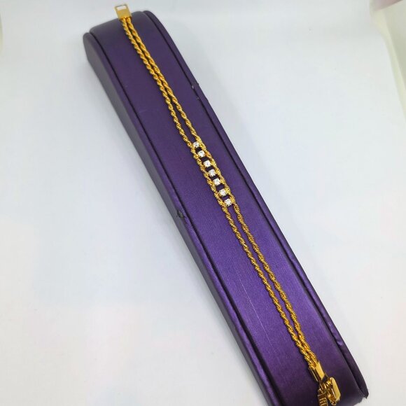 Merlite Gold Double Rope Twist Chain Bracelet Crystal Rhinestone Accent Bracelet - Picture 12 of 17